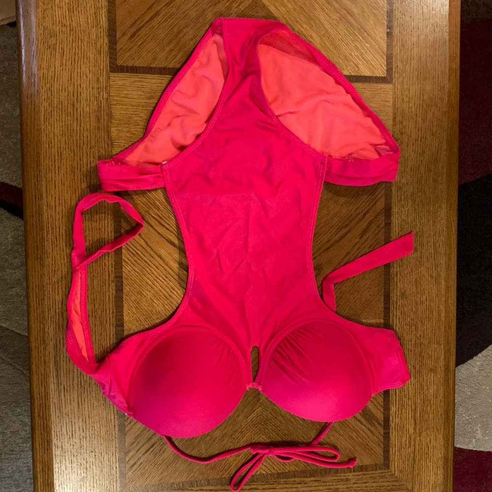 Bright pink one piece swimsuit